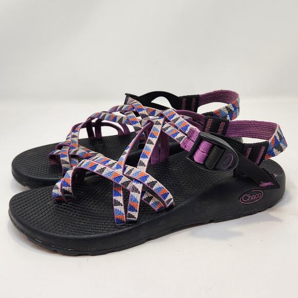 Chaco ZX2 Cloud Purple Geometric Print Sandal Women Size 9 Double Strap Toe Loop - Picture 4 of 9